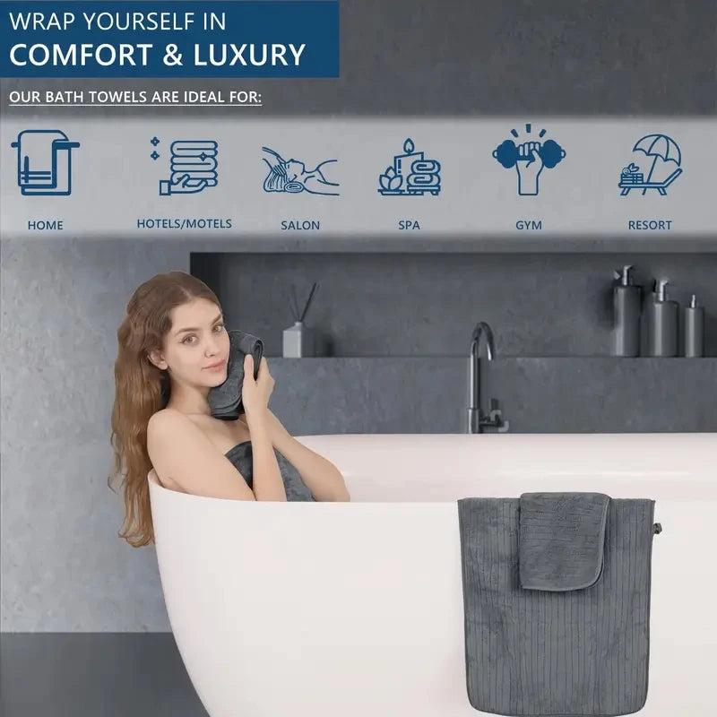 8 Pcs Bath Towel Set - 4 Washcloths, 2 Face Towels & 2 Bath Towels - Absorbent & Quick Dry, Ideal for Bathroom, Gym & Hotel Use