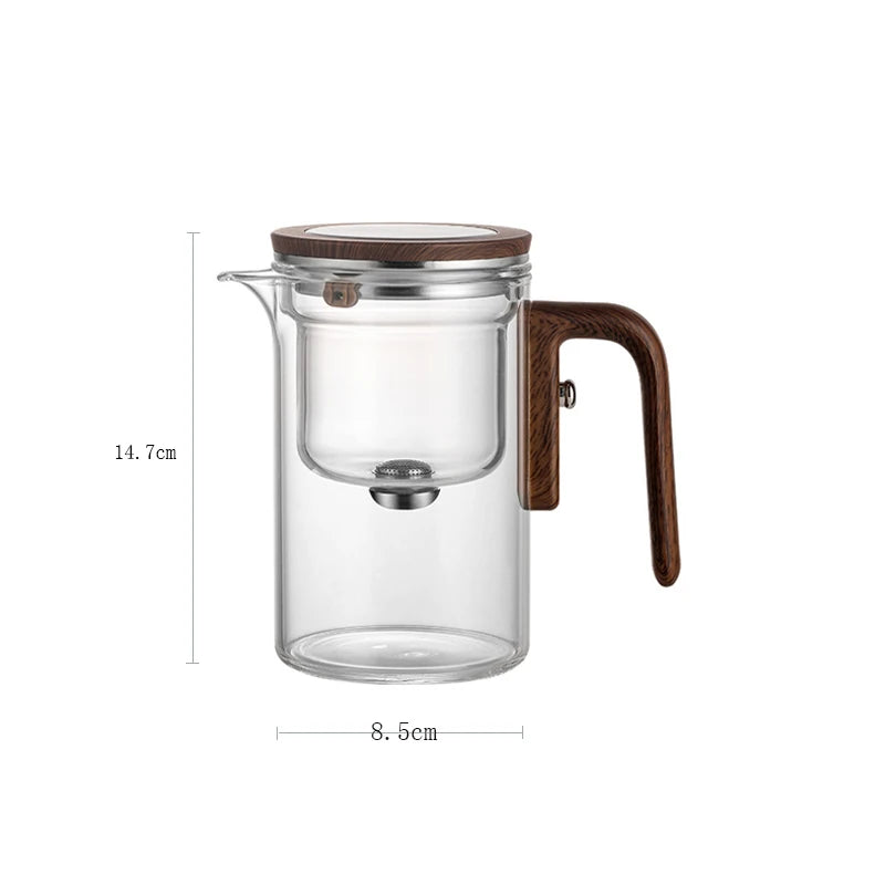 New Water Separation Inner Container Teapot One Click Magnetic Switch Tea Separation Filtration Glass Tea Pot Wood Handle Tea