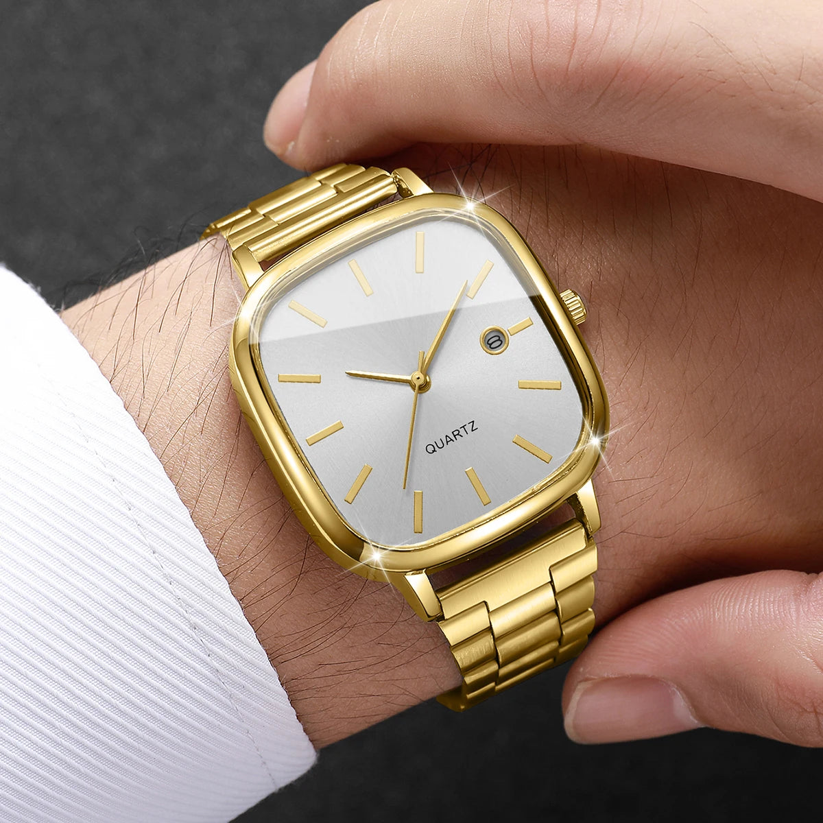 Fashion Square Men Business Watches Analog Calendar Quartz Watch for Mens Clock Reloj Hombre（Without Box）