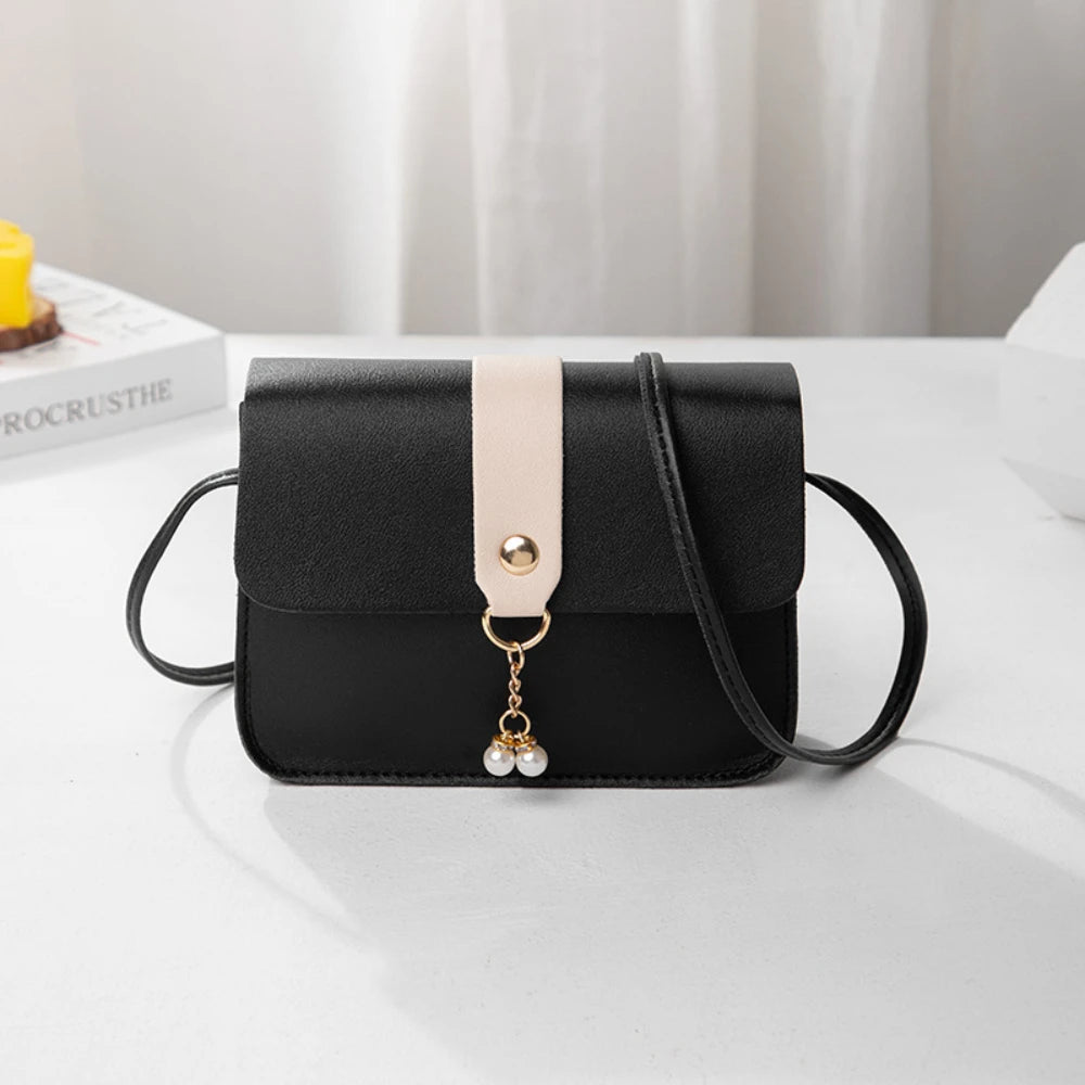 Ladies' small bags for daily use, versatile spring and summer women's bags, color-blocking small square bags, pearl pendant bags