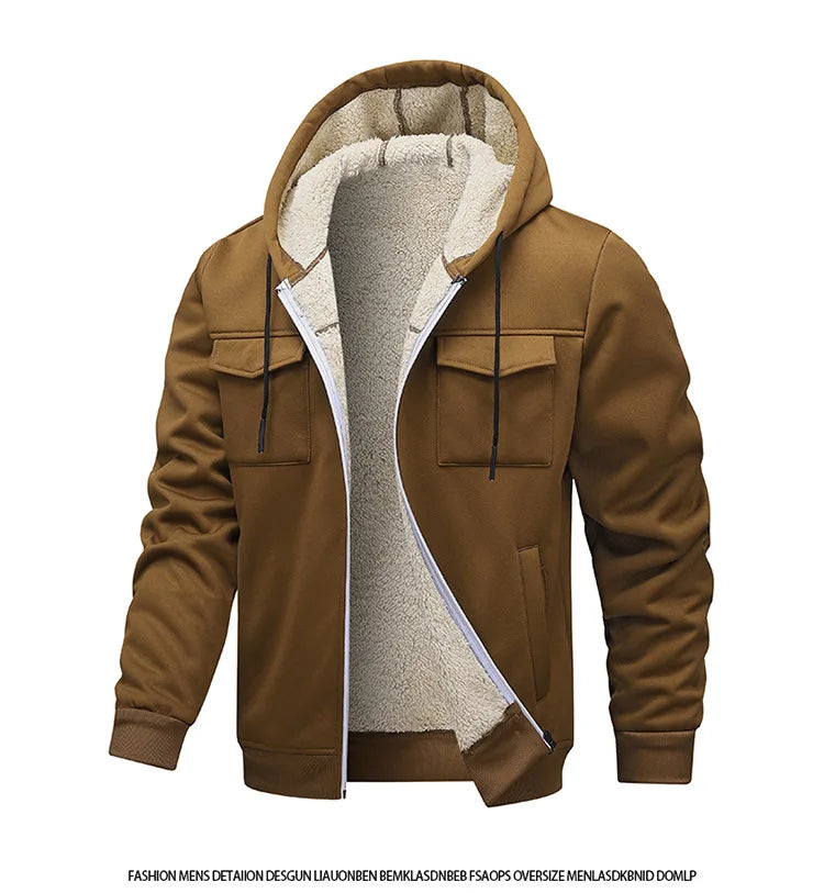 Autumn Winter Man Jacket Thicken Warm Male Hooded Outerwear Simple Solid Color Long Sleeve Versatile Comfortable Men Coat