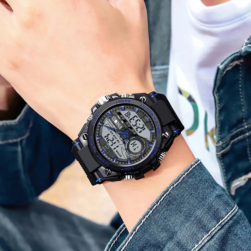 Three-Hand Luminous Sports Watch |   Alloy Dual Display Timer+Alarm Clock+Calendar |   Exclusive Dual-Display Digital Watch for Men and Women