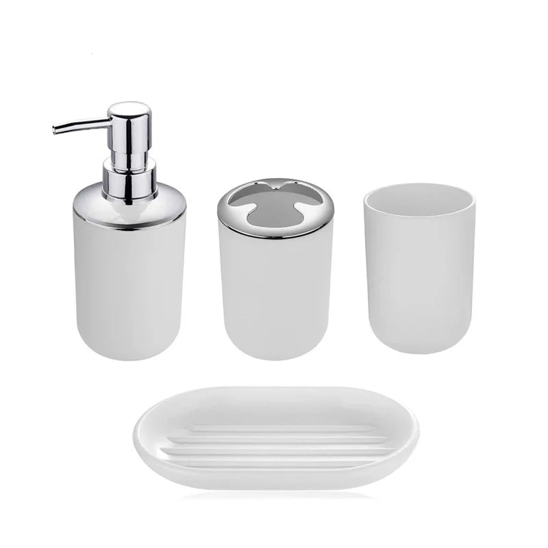 6 Pcs Plastic Bathroom Accessory Set Luxury Bath Accessories Bath Set Lotion Bottles, Toothbrush Holder, Tooth Mug, Soap Dish