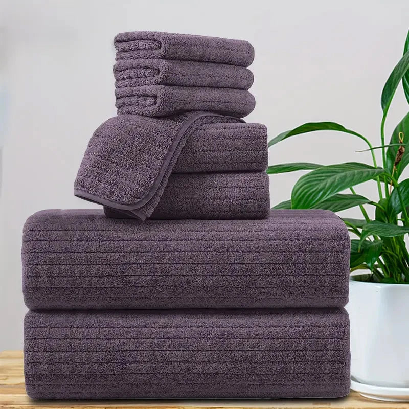 8 Pcs Bath Towel Set - 4 Washcloths, 2 Face Towels & 2 Bath Towels - Absorbent & Quick Dry, Ideal for Bathroom, Gym & Hotel Use