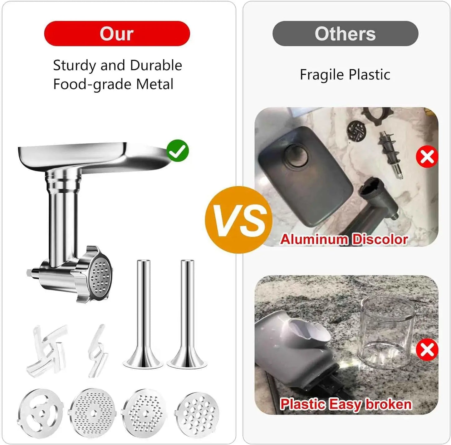 Metal Food Grinder Attachments for all KitchenAid chef and Cuisinart Stand Mixers SM-50 Series. Meat Grinders, Sausage Stuff