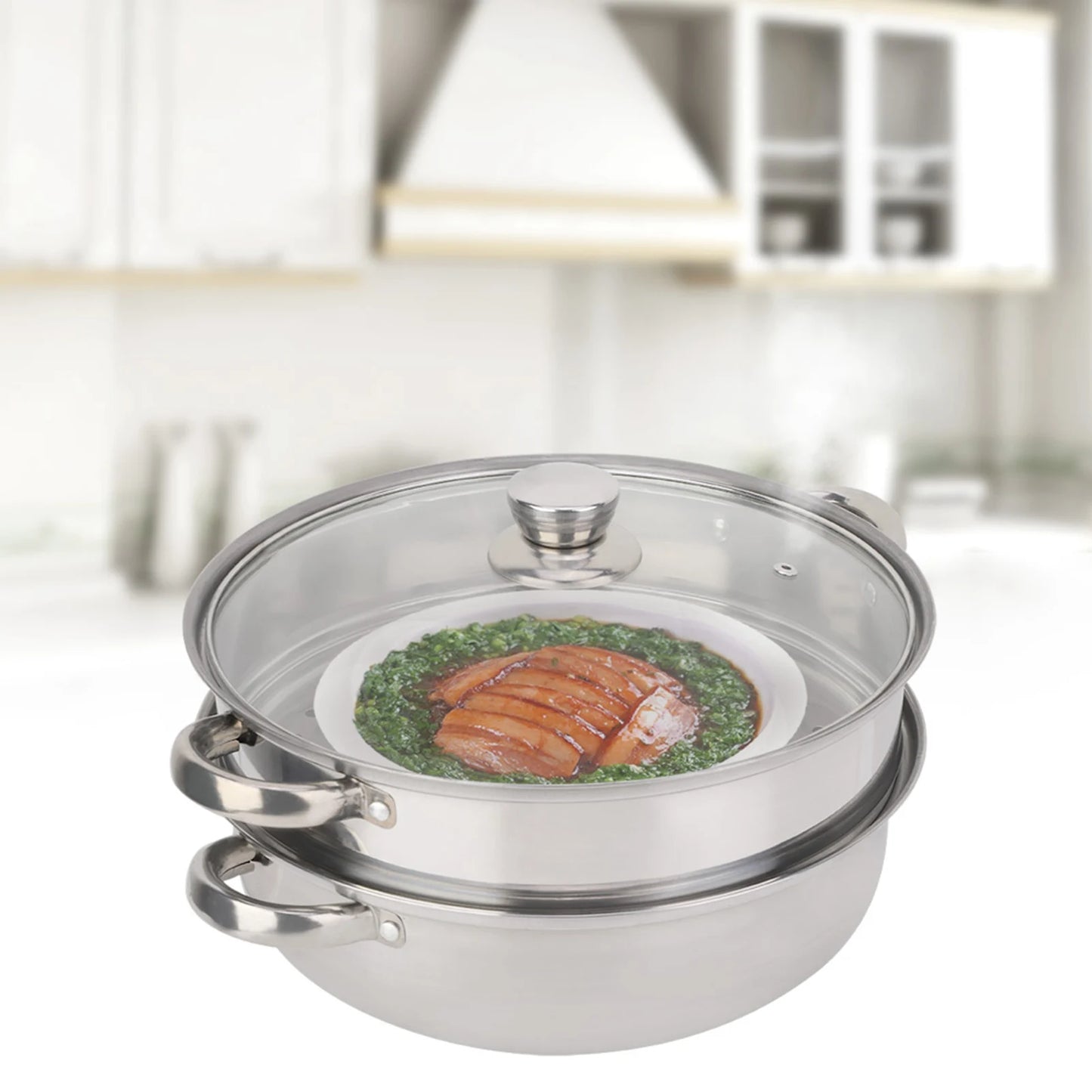 Stainless Steel Cookware 27cm/11in 2-Layer Steamer Pot Cooker Double Boiler Soup Steaming Pot Kitchenware Kitchen Supplies