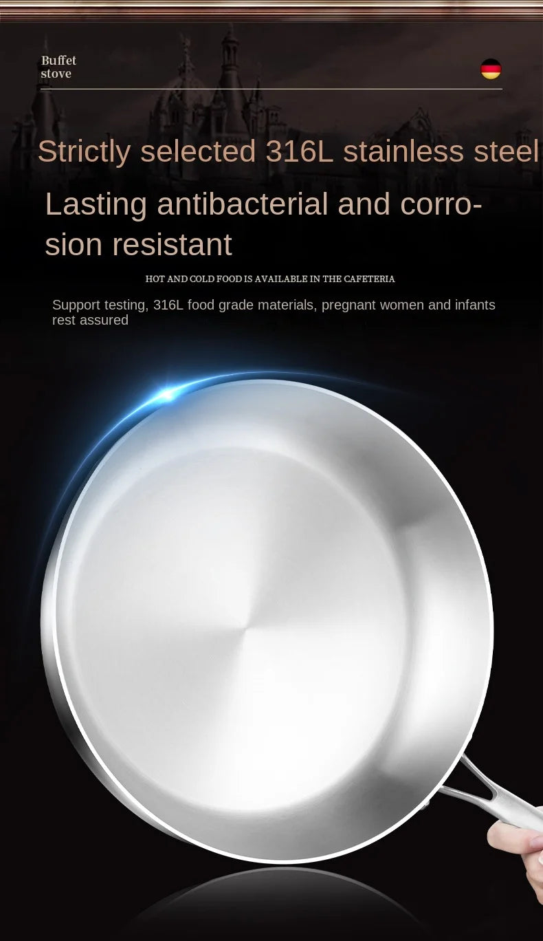 316 Stainless Steel Frying Pan Wok NonStick Pan Fried Steak Pot Uncoated Kitchen Cookware For Gas Stove and Induction Cooker Wok