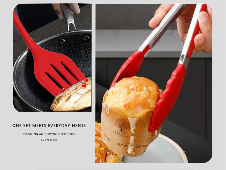 10 PCS Silicone Cookware Set Kitchen Cooking Tools Baking Tools Tableware Silicone Shovel Spoon Scraper Kitchen Accessories