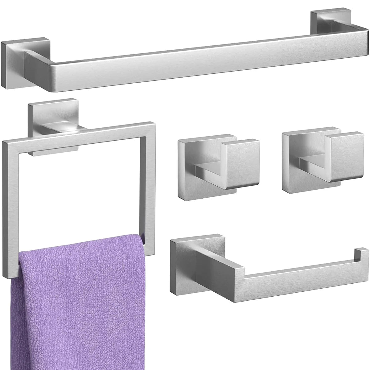 Bathroom Hardware Set Accessories Matte Black Shelf Robe Hook Hanger Towel Rail Bar Rack Tissue Paper Holder Stainless Steel Kit