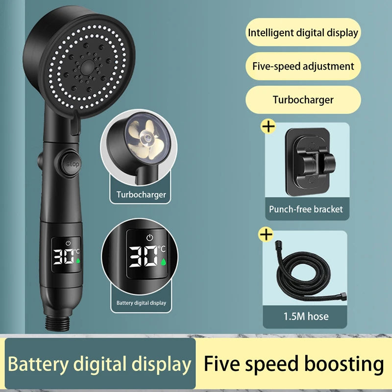 Xiaomi Water Temperature Digital Display Shower Head Turbo High pressure shower head  set household 5-Mode Bathroom Accessories