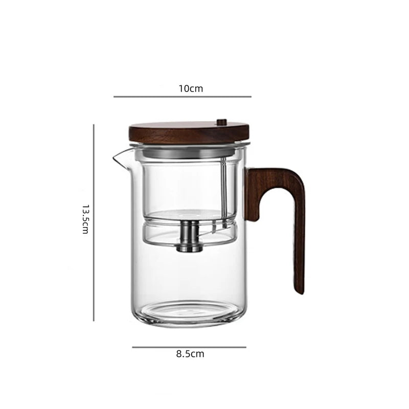 New Water Separation Inner Container Teapot One Click Magnetic Switch Tea Separation Filtration Glass Tea Pot Wood Handle Tea