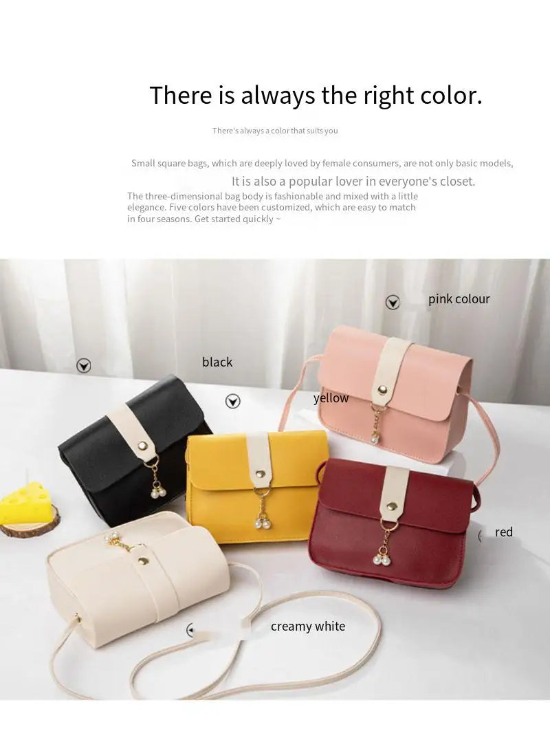Ladies' small bags for daily use, versatile spring and summer women's bags, color-blocking small square bags, pearl pendant bags