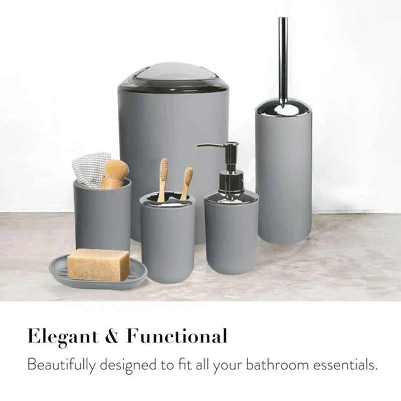 6 Pcs Plastic Bathroom Accessory Set Luxury Bath Accessories Bath Set Lotion Bottles, Toothbrush Holder, Tooth Mug, Soap Dish