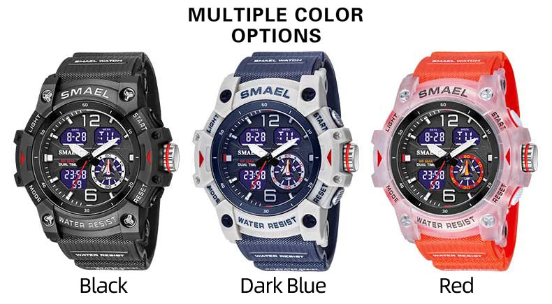 SMAEL Sport Watch Military Wristwatch for Men Alarm Stopwatch LED Digital Back Light Dual Time Display Waterproof Watch Men 8007