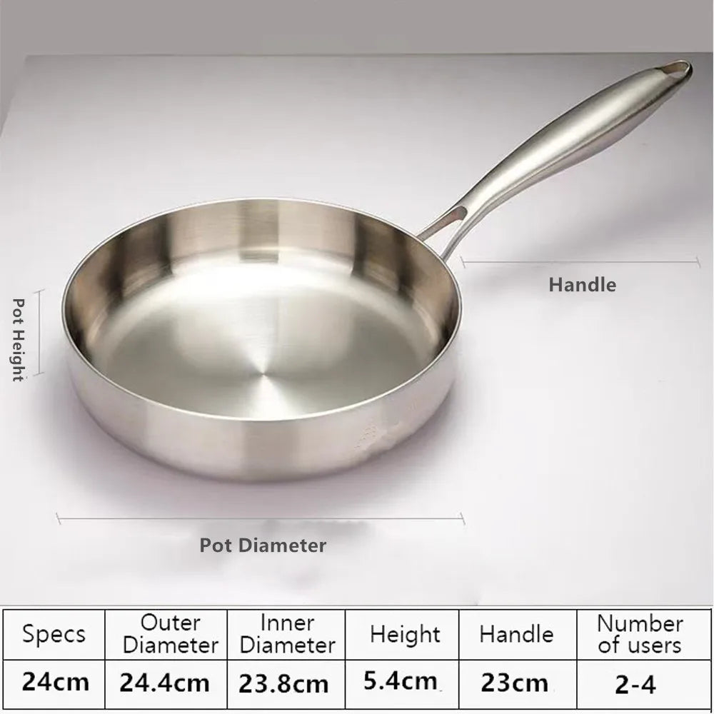 316 Stainless Steel Frying Pan Wok NonStick Pan Fried Steak Pot Uncoated Kitchen Cookware For Gas Stove and Induction Cooker Wok