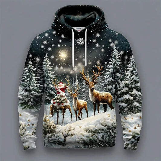Santa Claus Reindeer 3D Printed Hoodie Men's And Women's Autumn And Winter Fashion Casual Pullover Christmas Holiday Party Top