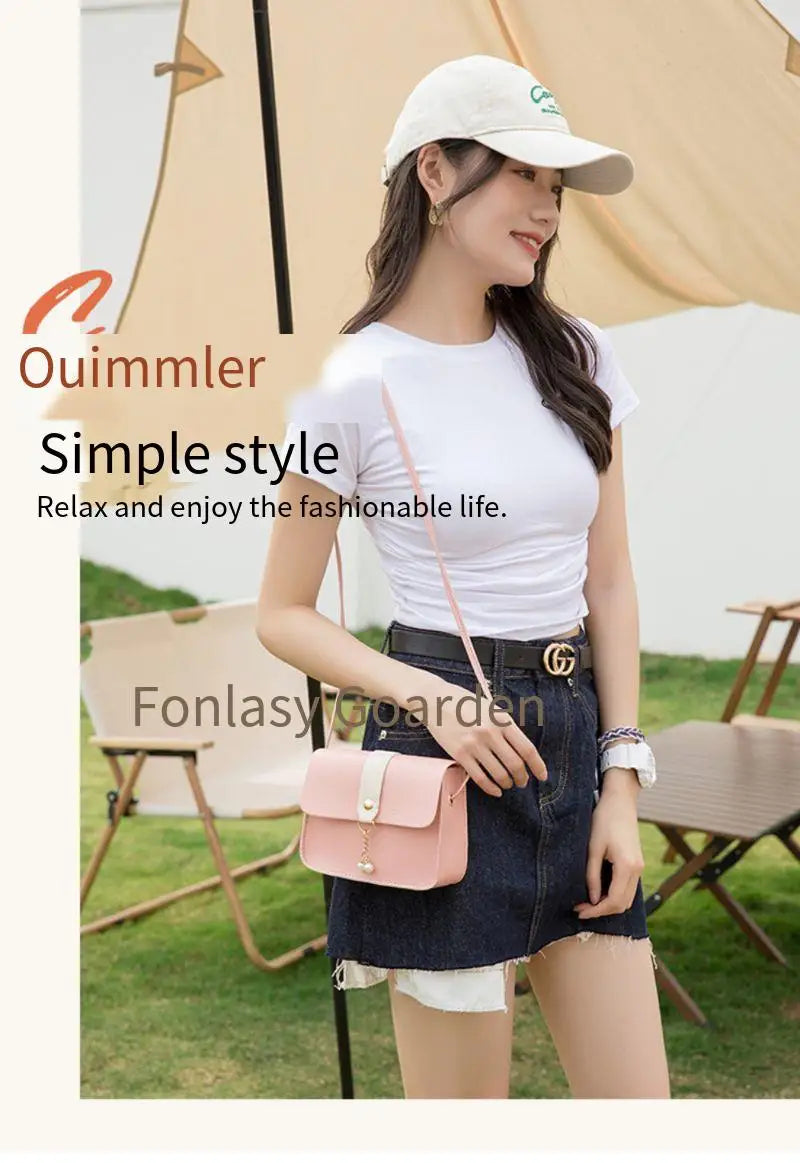 Ladies' small bags for daily use, versatile spring and summer women's bags, color-blocking small square bags, pearl pendant bags