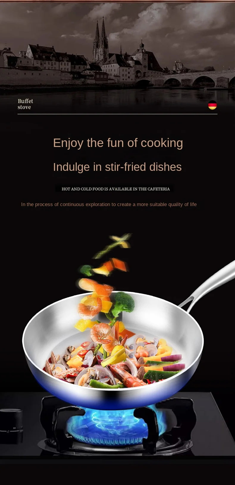 316 Stainless Steel Frying Pan Wok NonStick Pan Fried Steak Pot Uncoated Kitchen Cookware For Gas Stove and Induction Cooker Wok