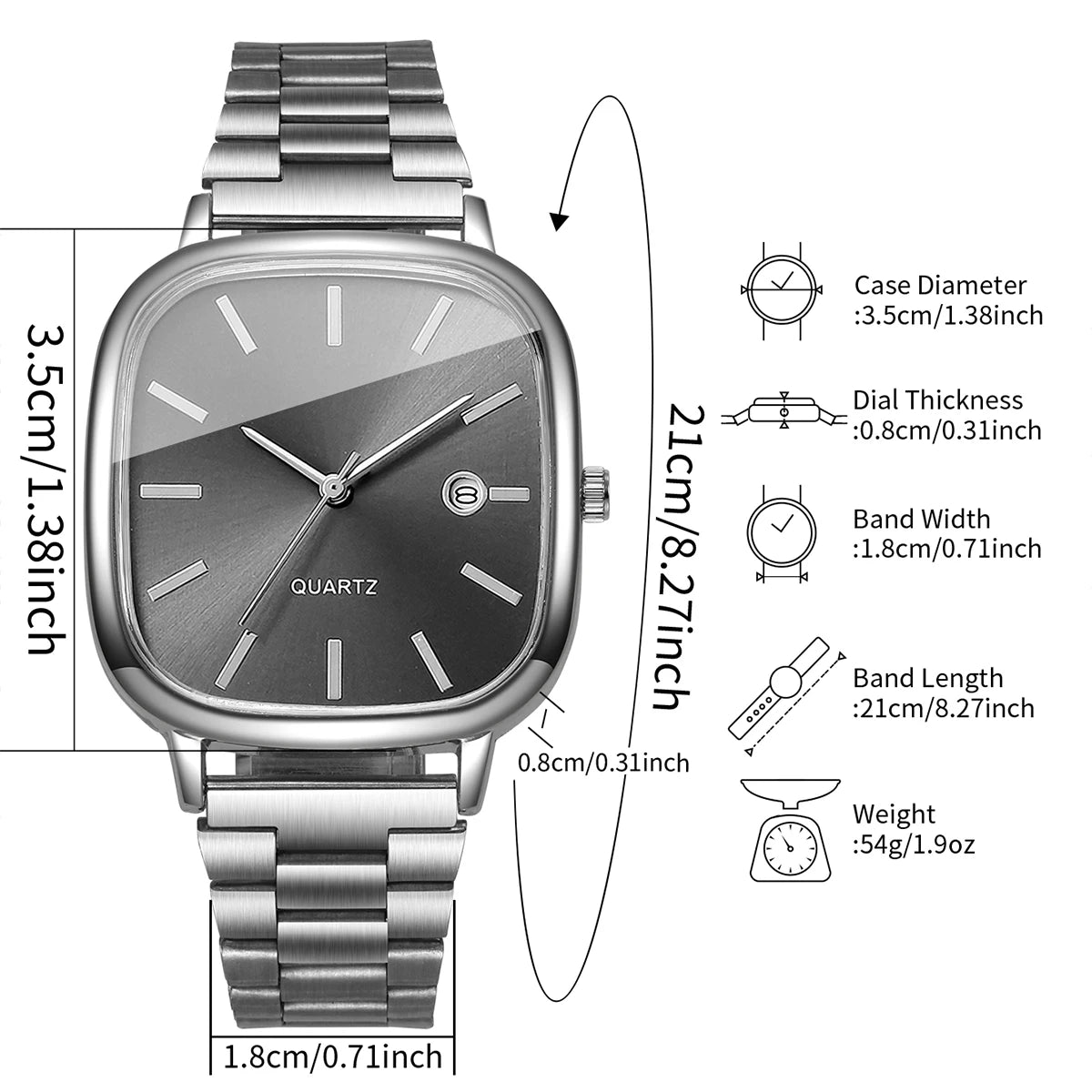 Fashion Square Men Business Watches Analog Calendar Quartz Watch for Mens Clock Reloj Hombre（Without Box）