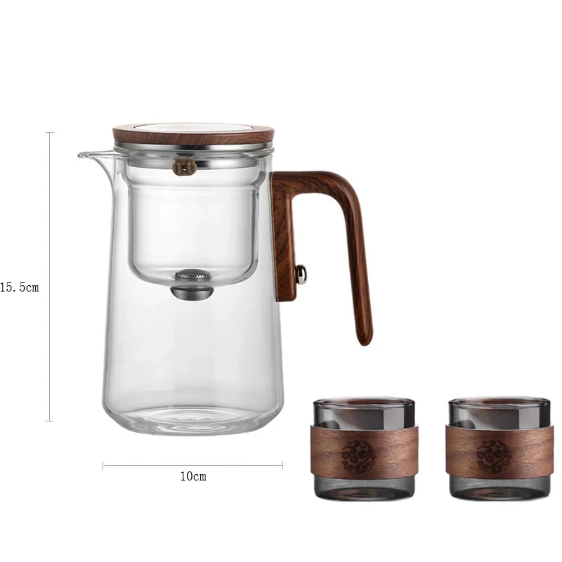New Water Separation Inner Container Teapot One Click Magnetic Switch Tea Separation Filtration Glass Tea Pot Wood Handle Tea