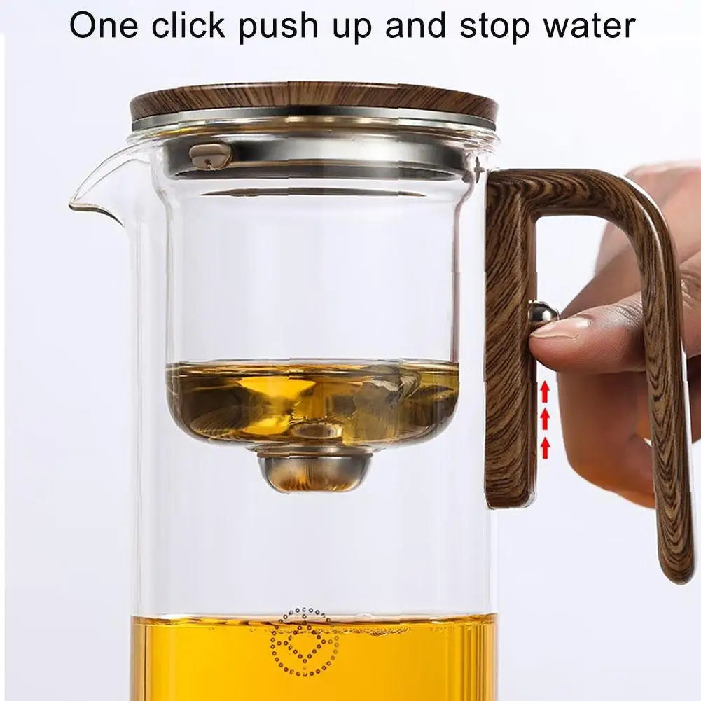 New Water Separation Inner Container Teapot One Click Magnetic Switch Tea Separation Filtration Glass Tea Pot Wood Handle Tea