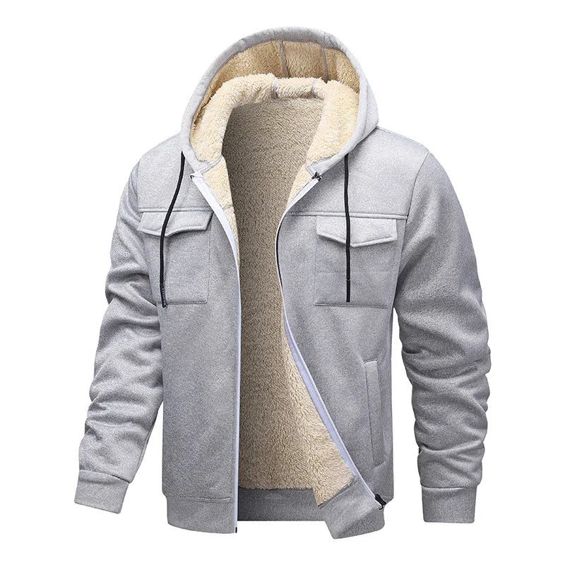 Autumn Winter Man Jacket Thicken Warm Male Hooded Outerwear Simple Solid Color Long Sleeve Versatile Comfortable Men Coat