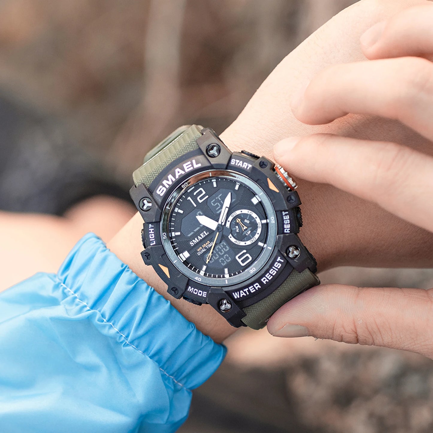 SMAEL Sport Watch Military Wristwatch for Men Alarm Stopwatch LED Digital Back Light Dual Time Display Waterproof Watch Men 8007