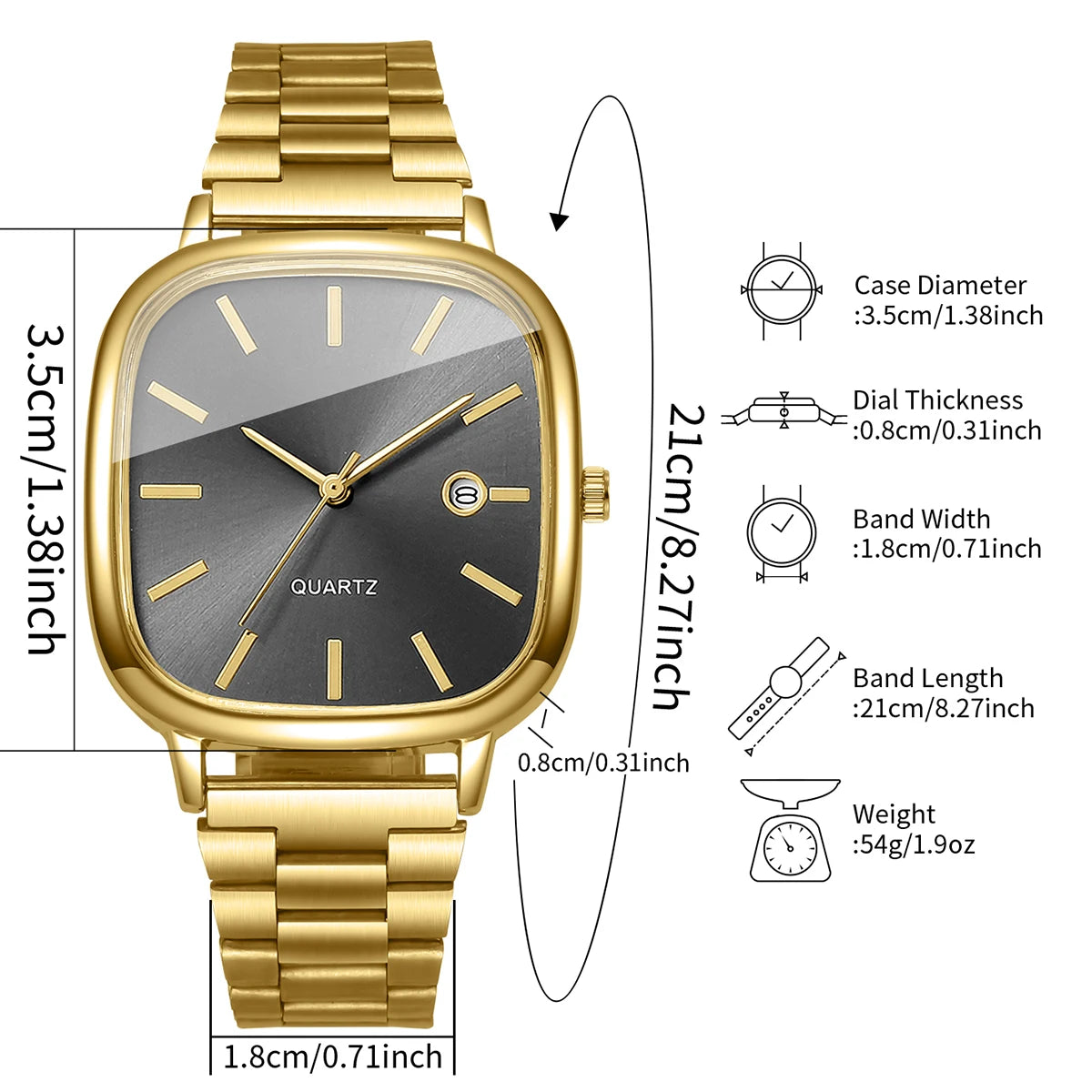 Fashion Square Men Business Watches Analog Calendar Quartz Watch for Mens Clock Reloj Hombre（Without Box）