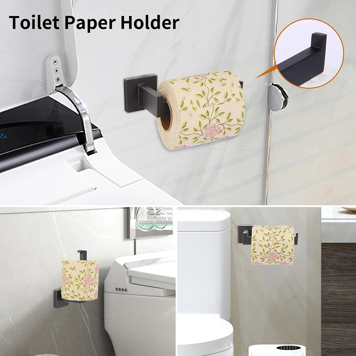 Bathroom Hardware Set Accessories Matte Black Shelf Robe Hook Hanger Towel Rail Bar Rack Tissue Paper Holder Stainless Steel Kit