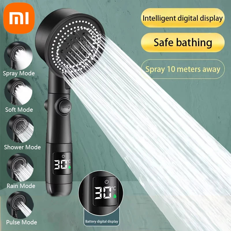 Xiaomi Water Temperature Digital Display Shower Head Turbo High pressure shower head  set household 5-Mode Bathroom Accessories