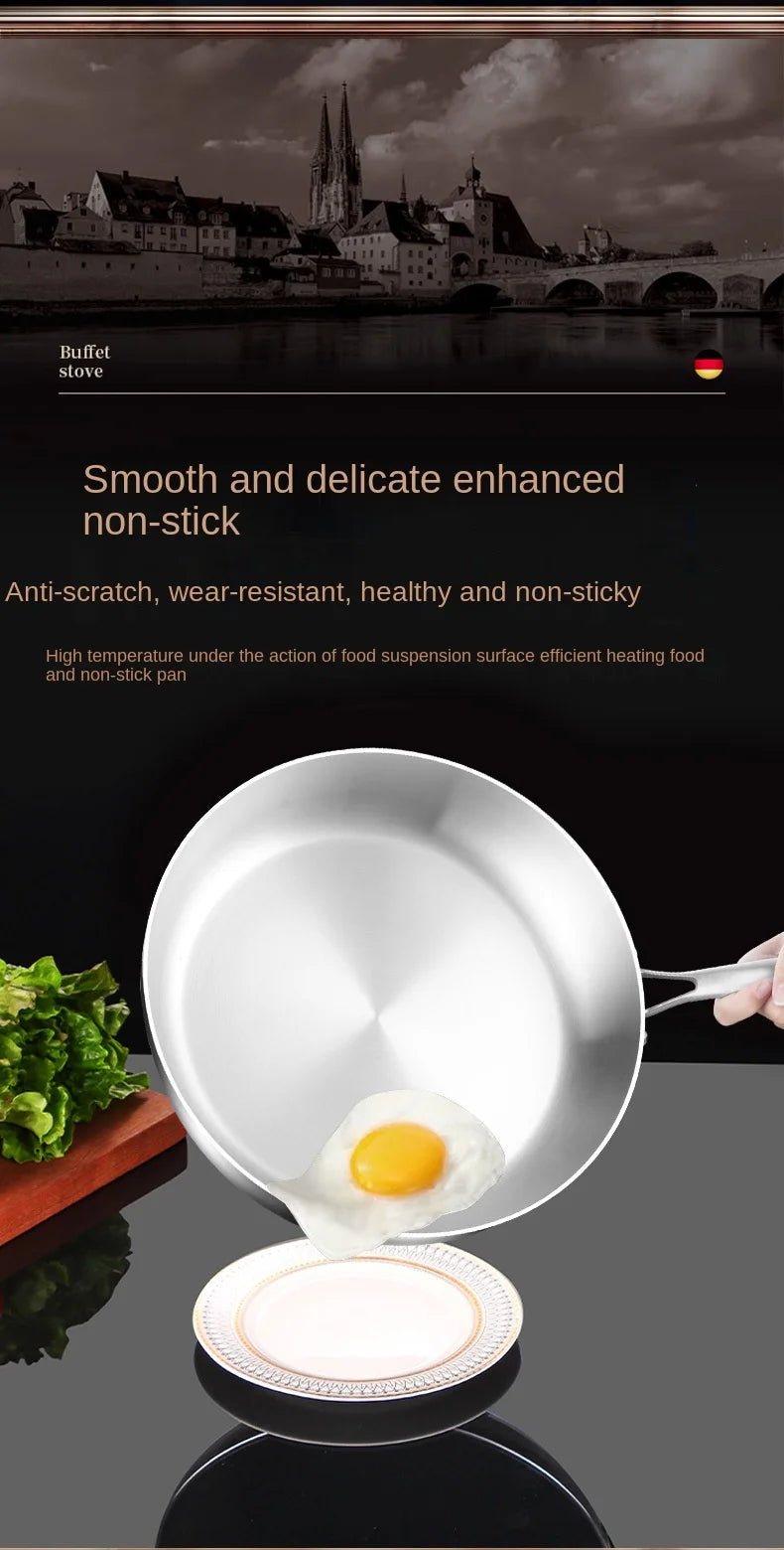 316 Stainless Steel Frying Pan Wok NonStick Pan Fried Steak Pot Uncoated Kitchen Cookware For Gas Stove and Induction Cooker Wok