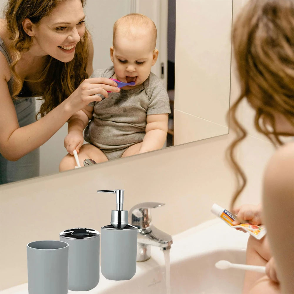 6 Pcs Plastic Bathroom Accessory Set Luxury Bath Accessories Bath Set Lotion Bottles, Toothbrush Holder, Tooth Mug, Soap Dish