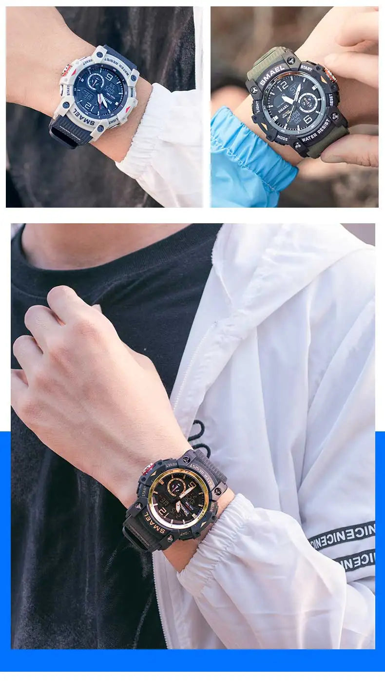 SMAEL Sport Watch Military Wristwatch for Men Alarm Stopwatch LED Digital Back Light Dual Time Display Waterproof Watch Men 8007