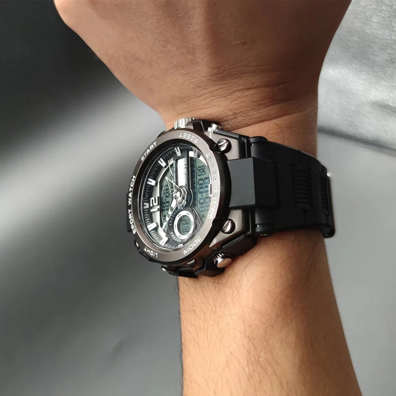 Three-Hand Luminous Sports Watch |   Alloy Dual Display Timer+Alarm Clock+Calendar |   Exclusive Dual-Display Digital Watch for Men and Women
