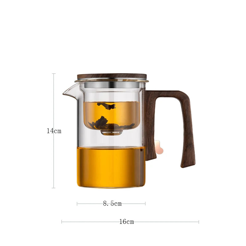 New Water Separation Inner Container Teapot One Click Magnetic Switch Tea Separation Filtration Glass Tea Pot Wood Handle Tea