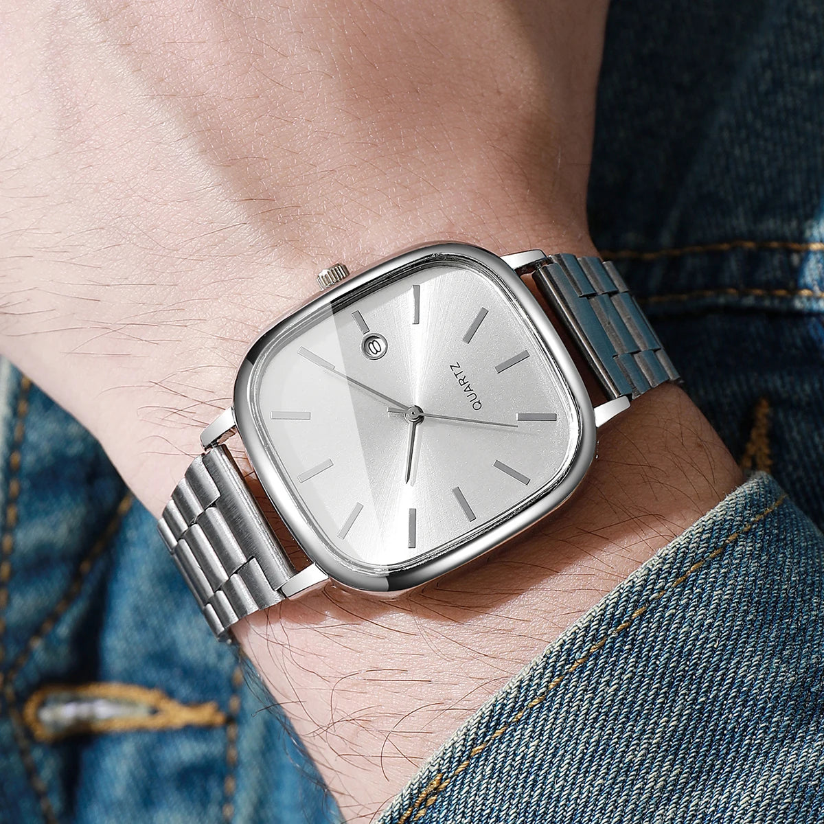 Fashion Square Men Business Watches Analog Calendar Quartz Watch for Mens Clock Reloj Hombre（Without Box）