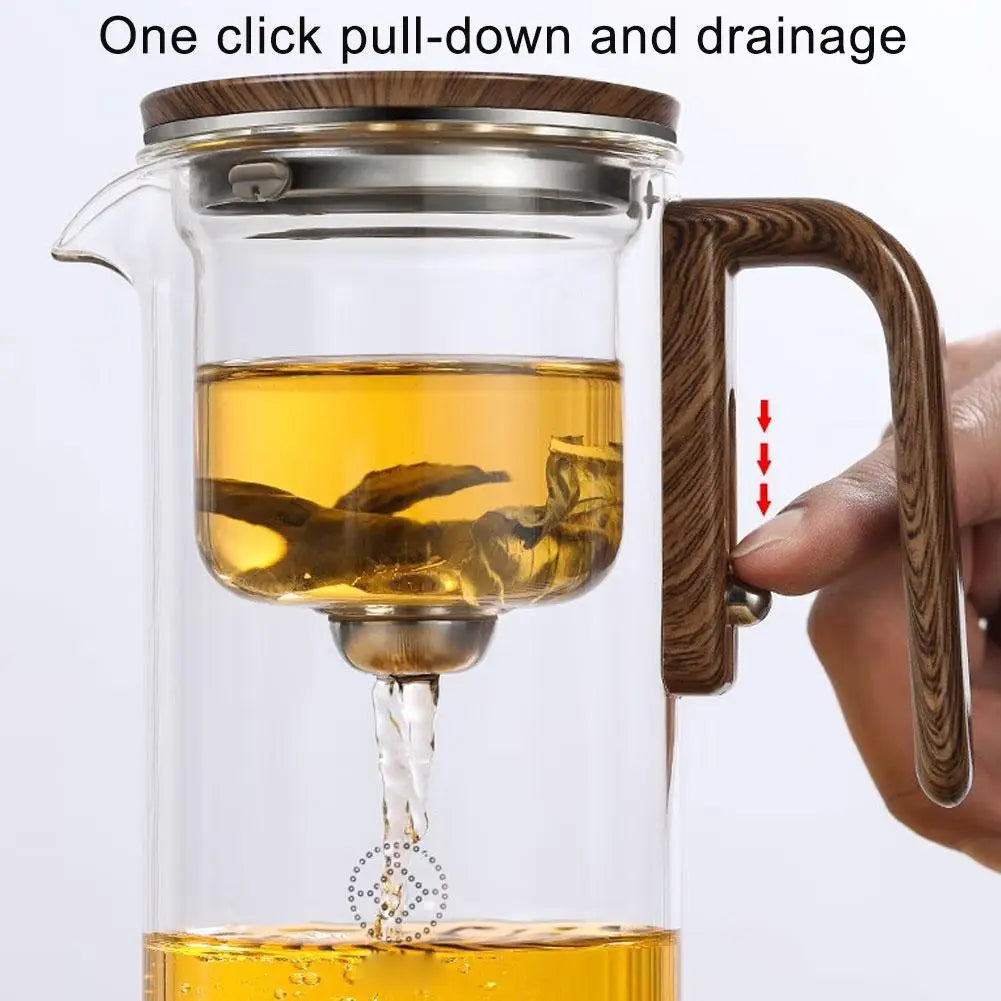 New Water Separation Inner Container Teapot One Click Magnetic Switch Tea Separation Filtration Glass Tea Pot Wood Handle Tea