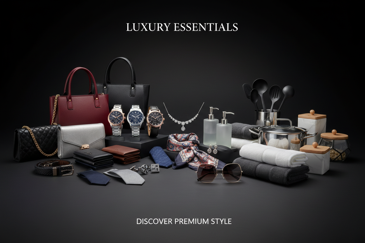 Ladys Bags Mens Watchs Wallet Mens Accsorries Ladys Accressiers Bathroom Items kicthen items Background Coler Black And Gray Coler Attractive Imegs